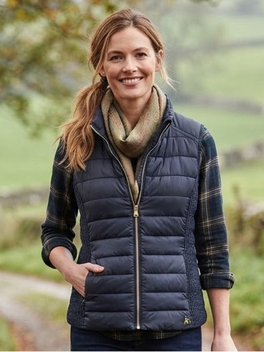 Joules Navy Quilted Puffer Vest with Stretch Side Panels